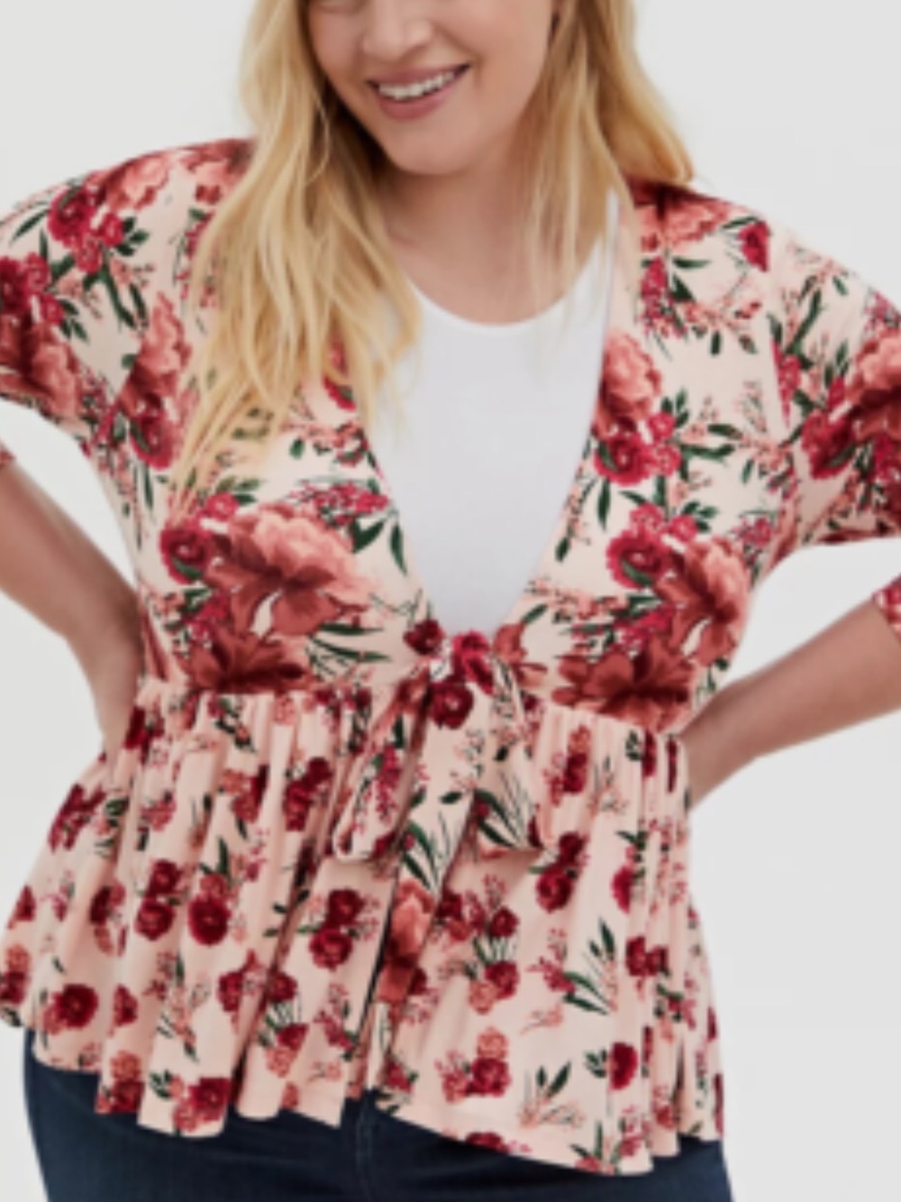 TORRID- PLUS SIZE - floral cardigan / baby doll cardigan/ 3/4 sleeves - Picture 6 of 7